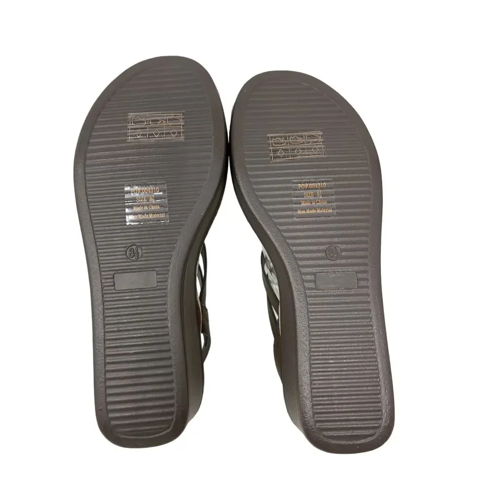 Journee Collection Bianca Vegan Leather Comfort Wedge Sandals 8.5